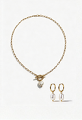 Duo set: Drop Necklace + Pearl Hoops