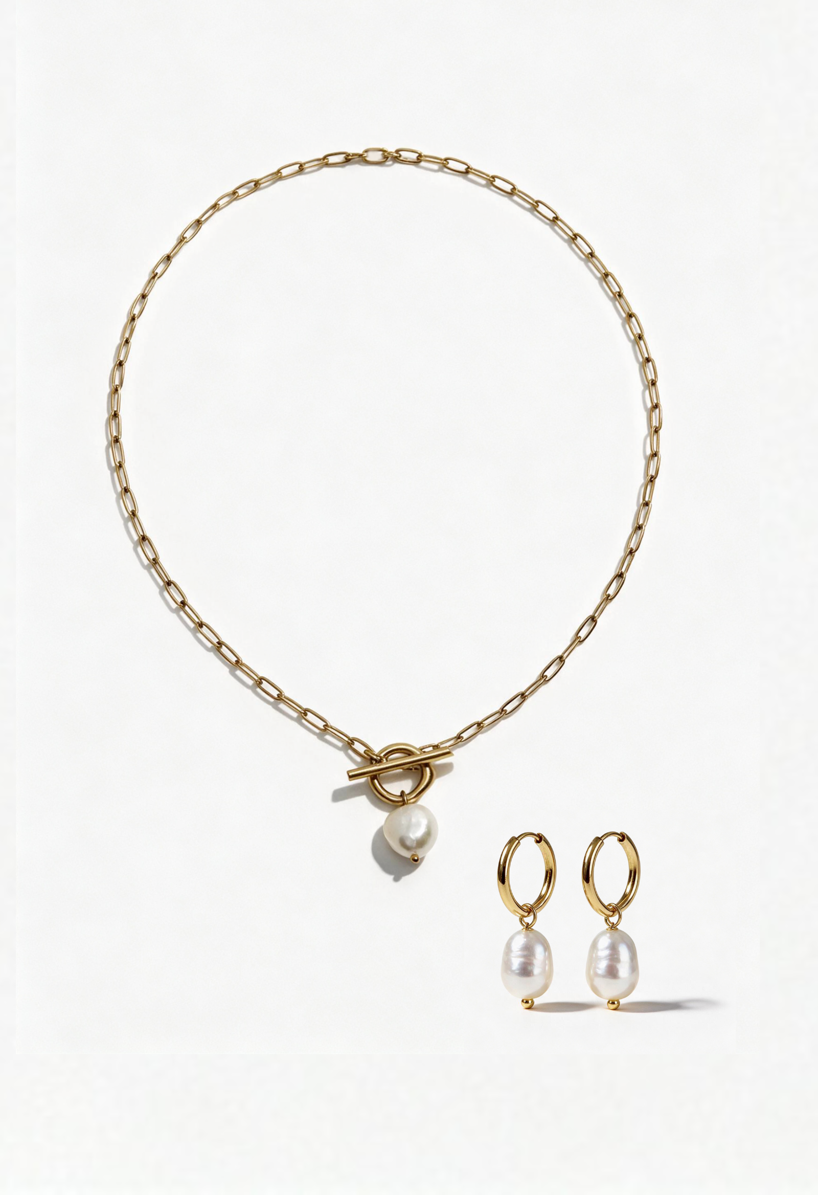 Duo set: Drop Necklace + Pearl Hoops